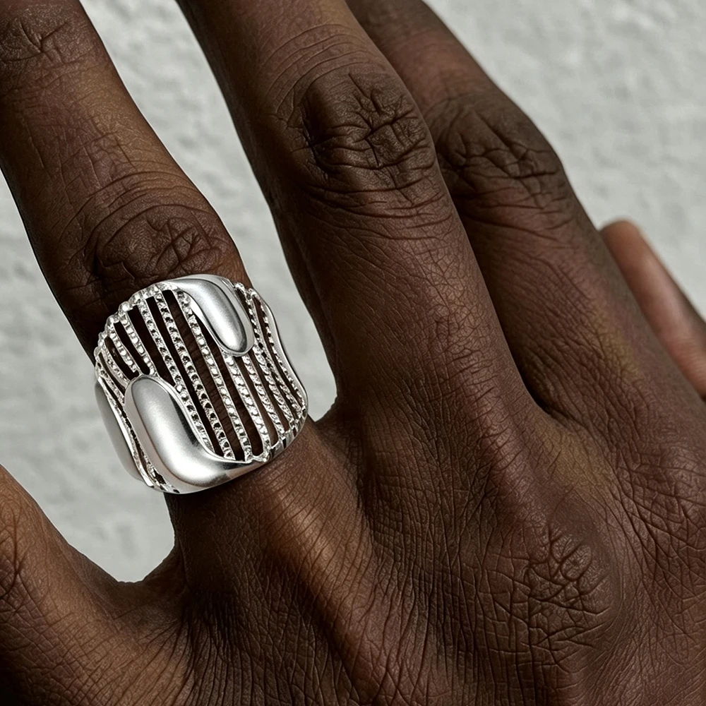 Stainless Steel Openwork Wide-Band Ring: Trendy, Cool, and Unique—Perfect for Everyday Wear and Parties