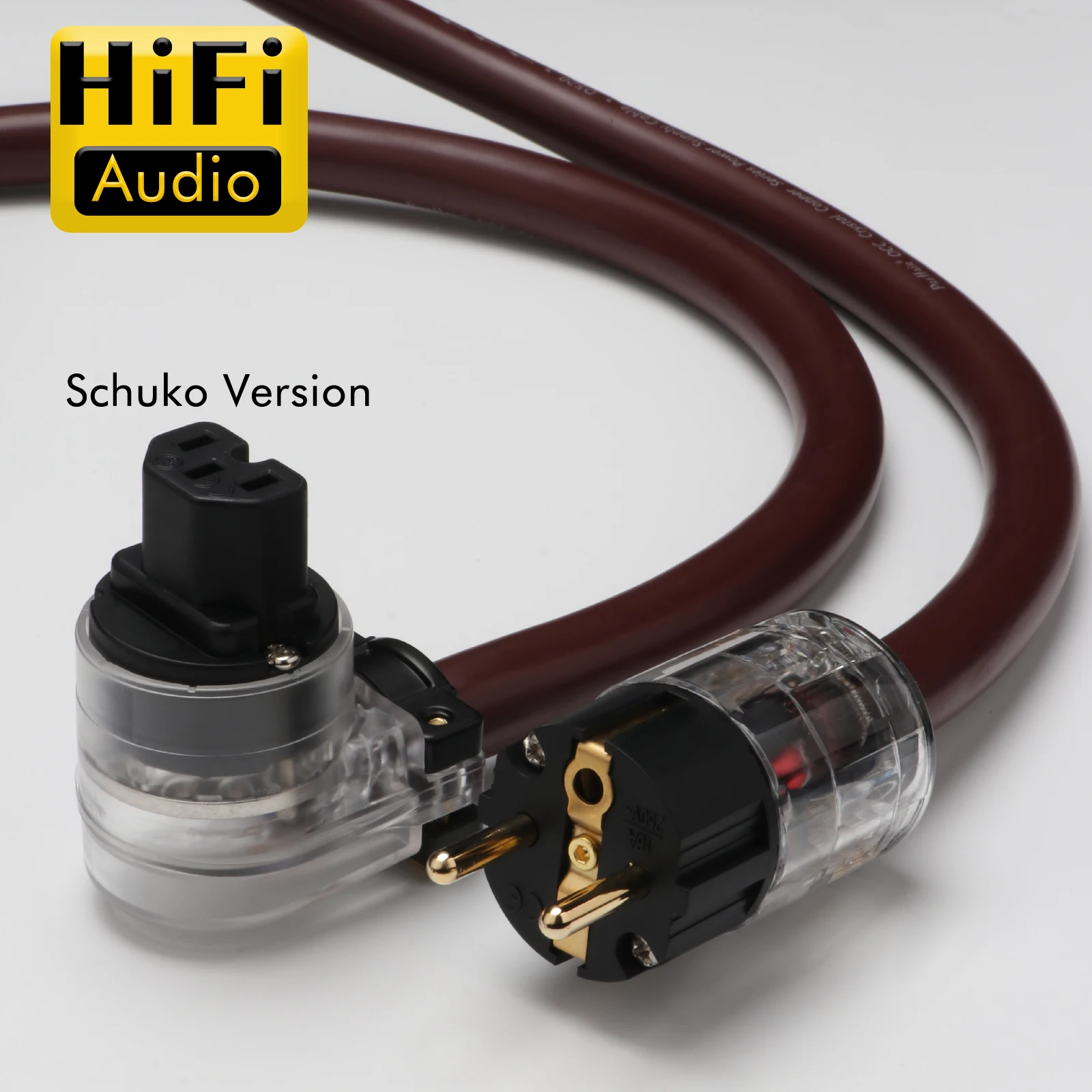 Preffair D520 HiFi Power Cable 12AWG OCC Copper Braided Shield Gold Plated EU Schuko IEC C15 Cord fo Audio Amplifier Turntable