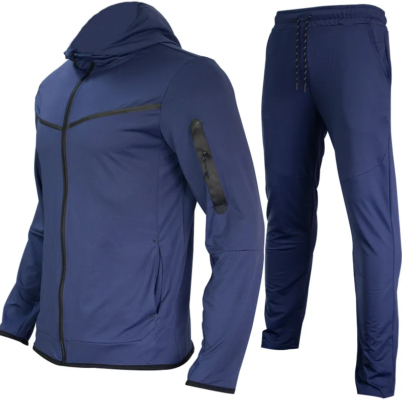 Herren Zweiteiler mit Farbblock-Design, Kapuzenjacke mit Reißverschluss und Jogginghose mit elastischem Kordelzug, atmungsaktives Sport- und Freizeitoutfit zum Laufen – Detail 8