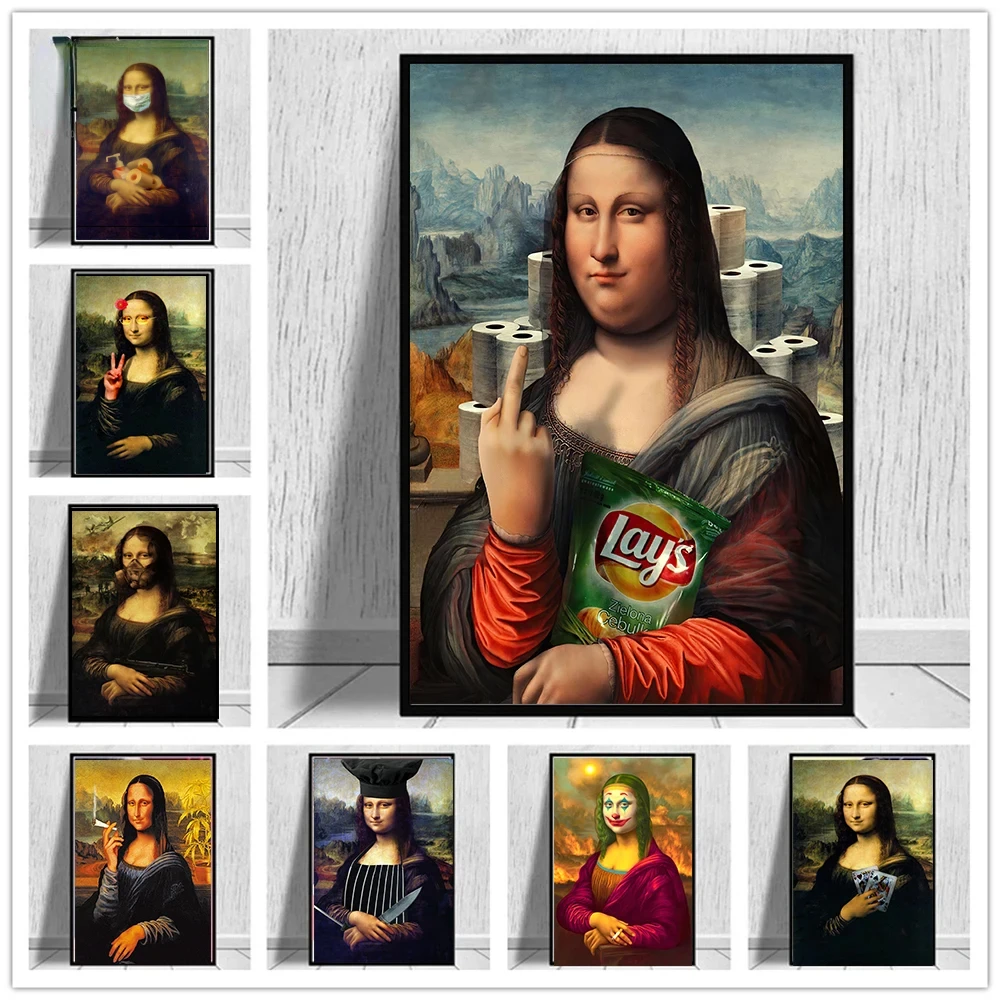 2024 Funny Art Mona Lisa Poster Canvas Living Room Bar or Hotel Decorative Painting Mural