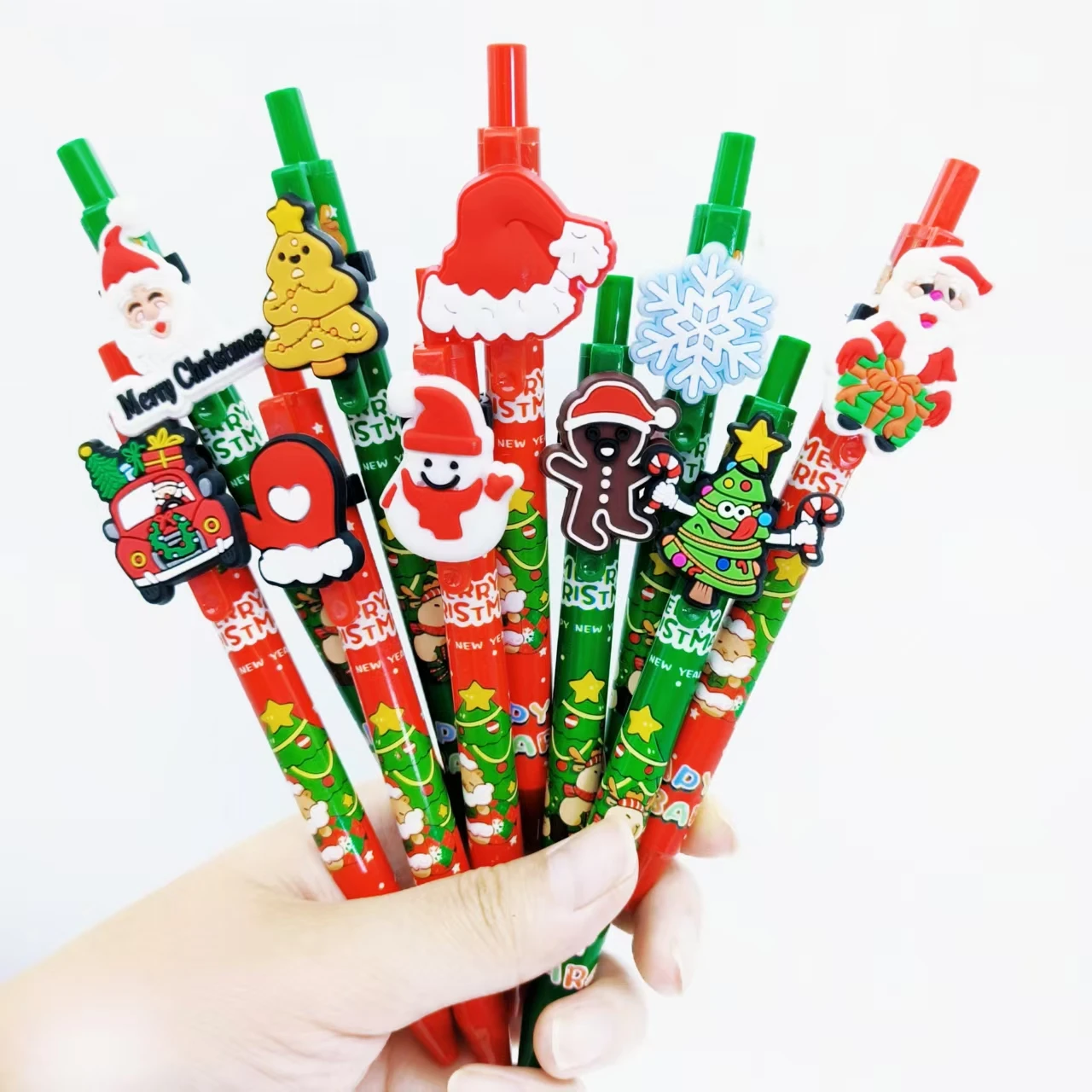 

8/12 шт., красная, зеленая серия, рождественские элементы, шариковая ручка, креативная ручка для пресса с Рождеством, рождественские канцелярские принадлежности