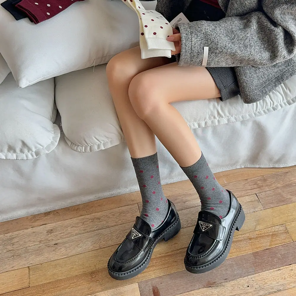 Harajuku Vintage Frauen Socken Herbst Winter Neue Gestrickte Baumwolle Elastische Lange Socken Frauen Polka Dot Japanischen Kawaii Nette Socken Sox – Detail 8