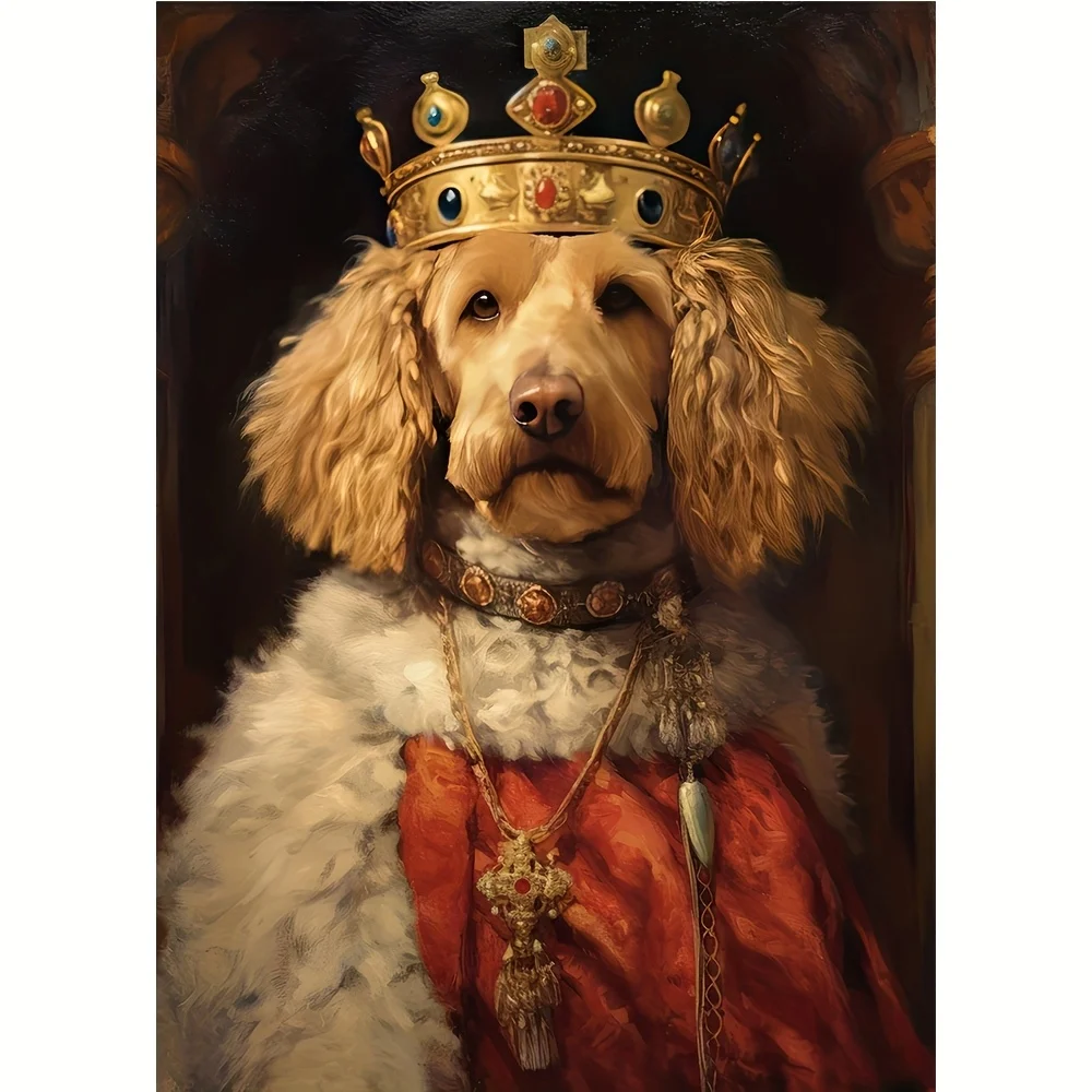 Personalized Royal Pet Portrait - Custom Crowned Dog Canvas Art with Golden Crown, Vintage regal canine painting, Custom Name/Ph - view 6