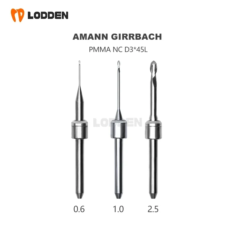 Amann Girrbach Dental Milling Burs D3 For PMMA Dental Lab Milling Machine Grinding Material Drills Tool 2.5/1.0/0.6/0.3mm