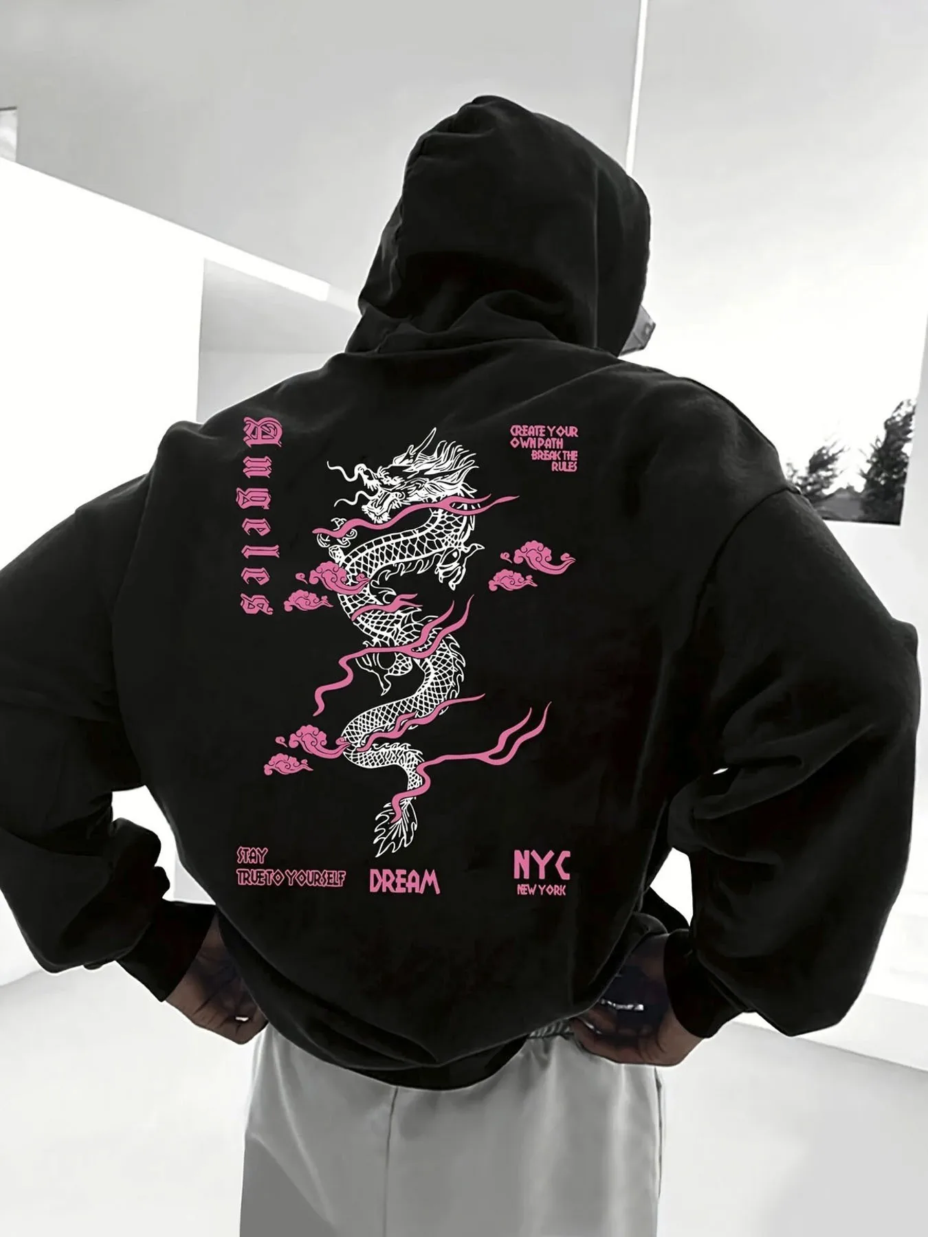 

Европейская и американская осенняя мужская одежда 2025 года, мягкая и удобная толстовка с капюшоном с принтом облаков Longxiang, уличная одежда в уличном стиле