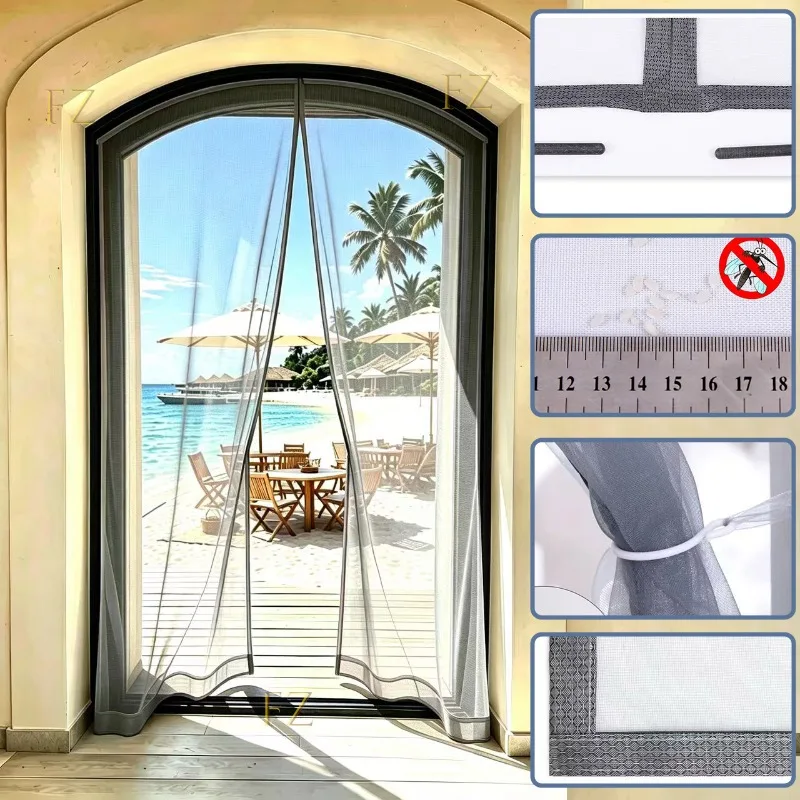 Curved top door curtain, arch specific nano PP mesh aging resistant, customizable size dense mesh mosquito proof door curtain