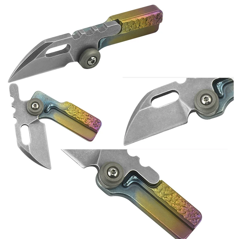 CNC Titanium Alloy Folding Knife S35VN Steel Blade Pendant Pocket Paring Knife Outdoor EDC Self-defense Tool Express Box Knife