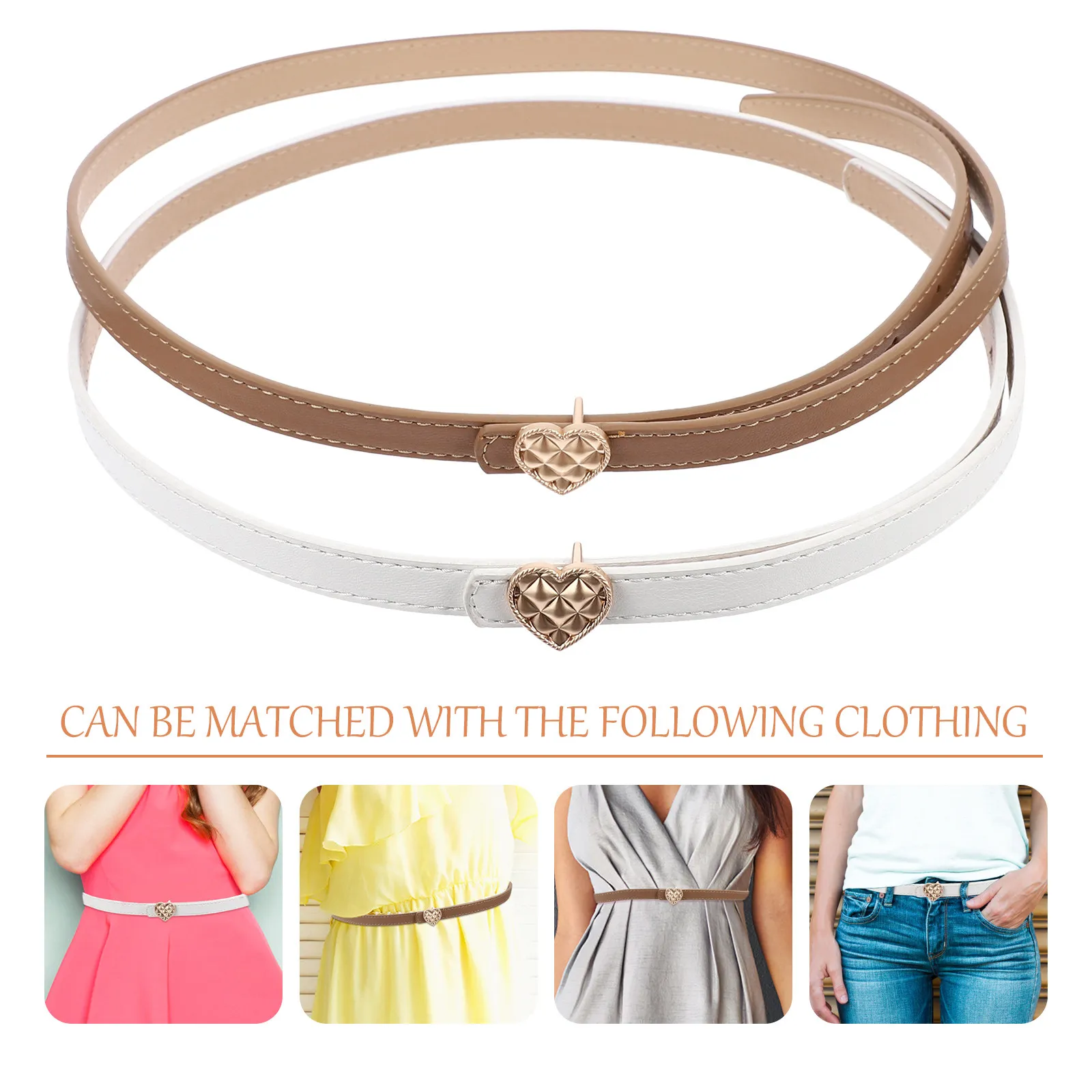 2Pcs Women Waist Belt Imitation Heart Shaped Buckle Fit Casual Fashion Belt Dance Performance