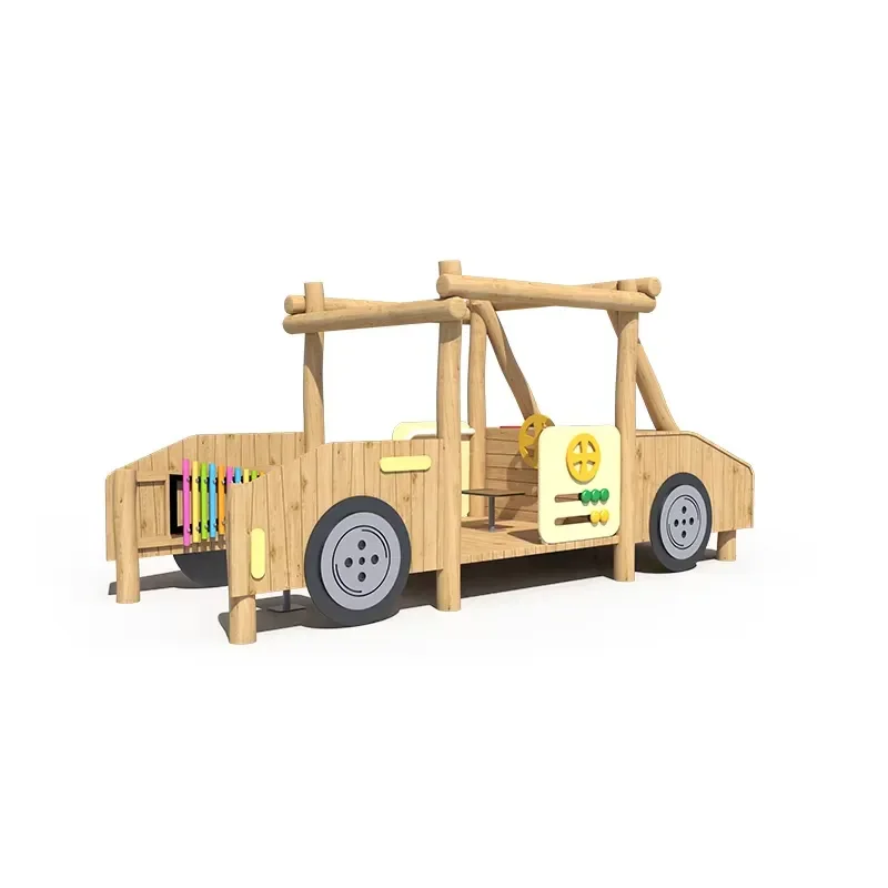 Wooden Children Car Shaped Amusement Vehicle Kindergarten Outdoor Sensory Training Equipment