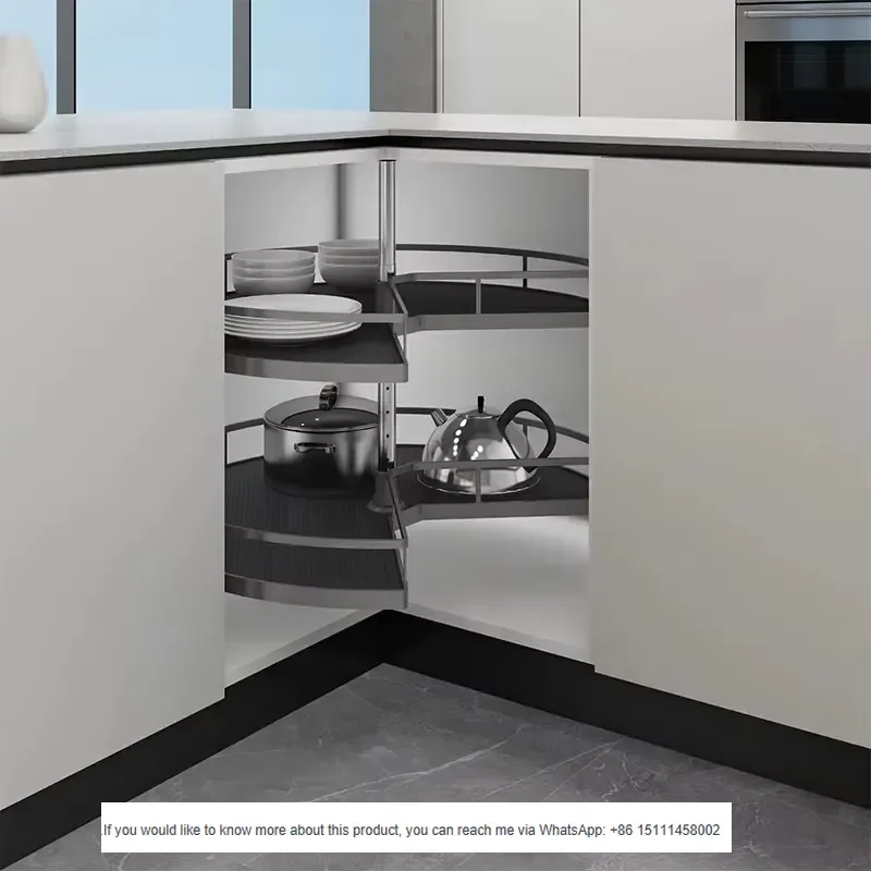TKK Stainless Steel Metal Home Kitchen Storage Rack Magic Corner Cabinet Basket Pull Corner Cabinet Accessory Swing Trays