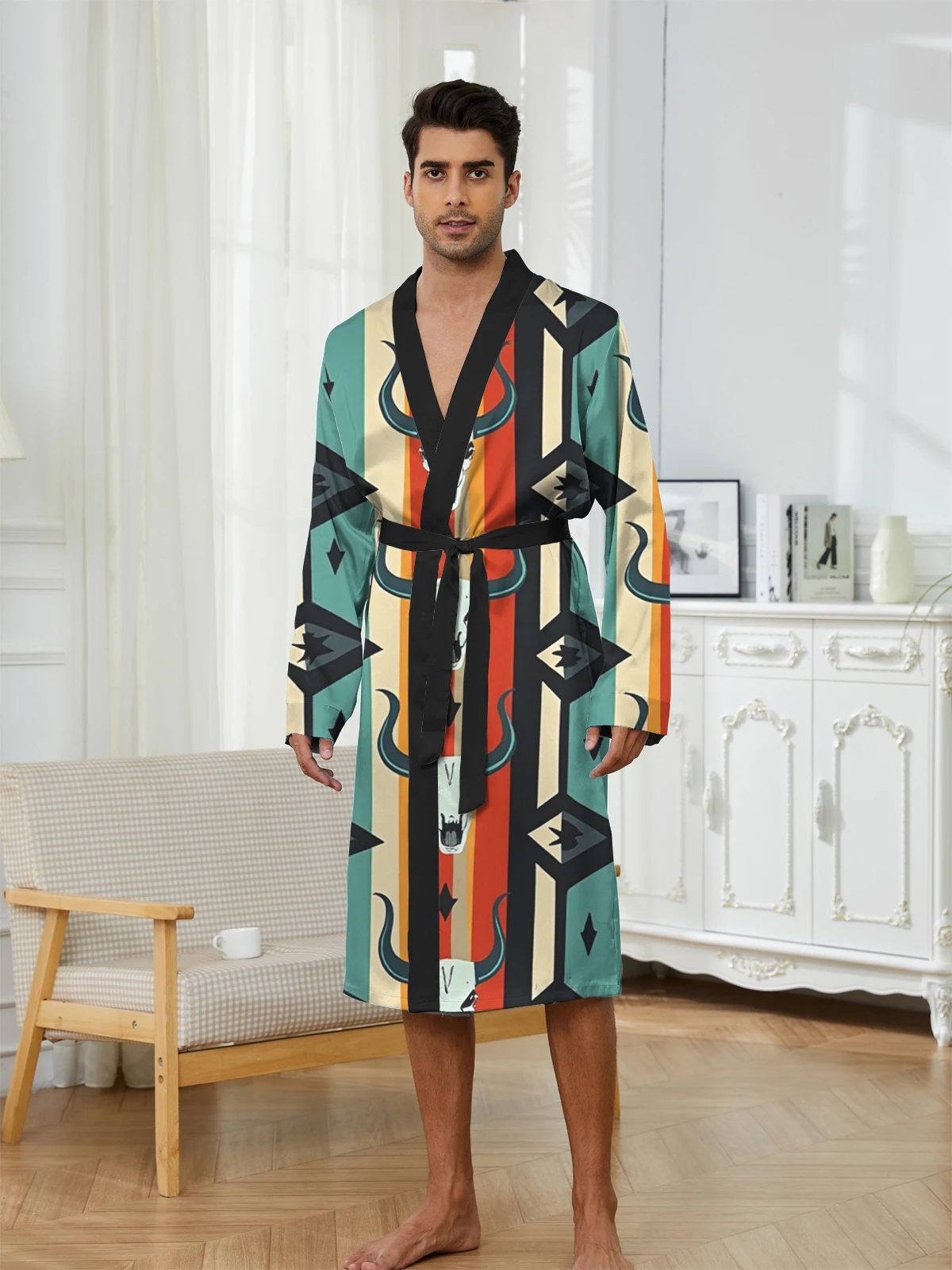 1pcs Men's Robes 2026 Spring/Summer Sleepwear bath robe 3D Printed Breathable dressing gown Graphic Bathrobe Shower robe