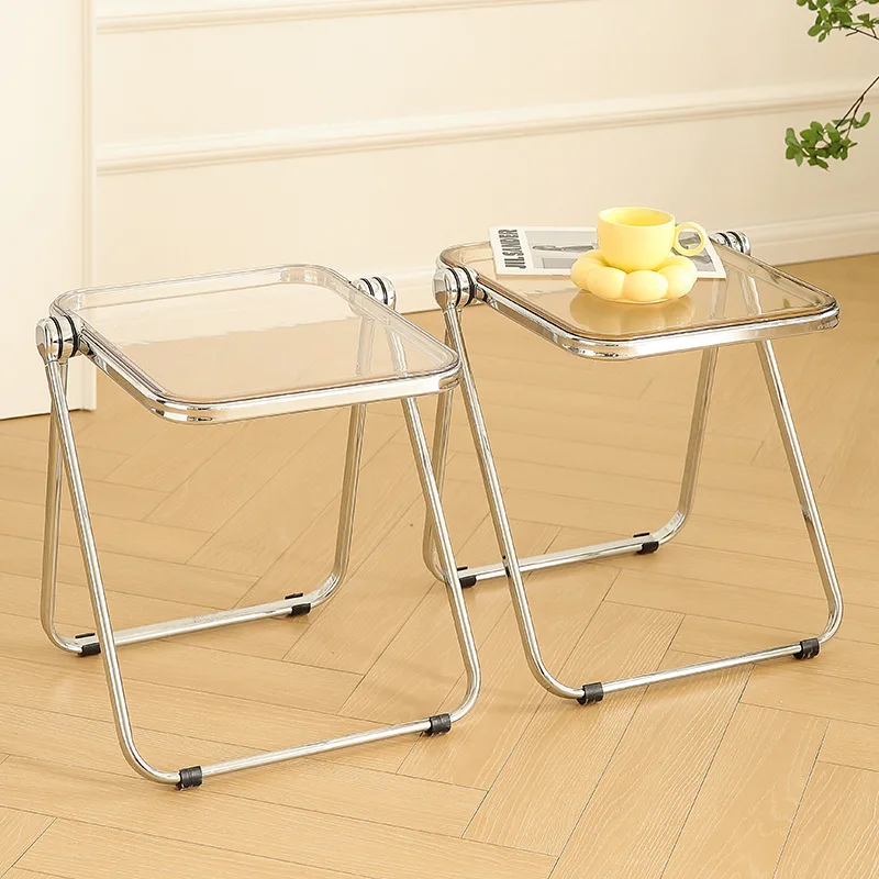 Folding Small Coffee Table Ins Wind Transparent Acrylic Simple Design Modern Metal Side Table Small Apartment Low Table