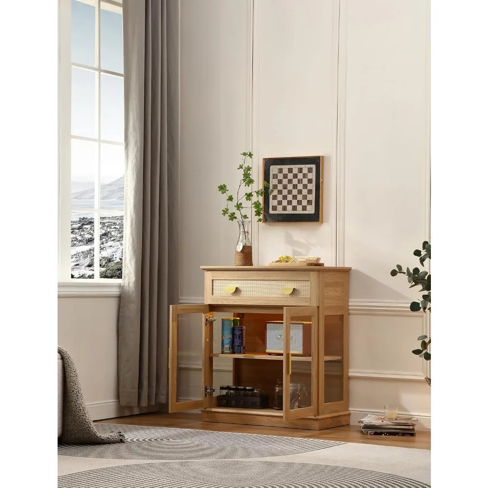 Armadietto buffet piccolo da 31,5'' con ante in vetro, piccolo armadietto da bar con contenitore, credenza moderna con ripiano regolabile e a