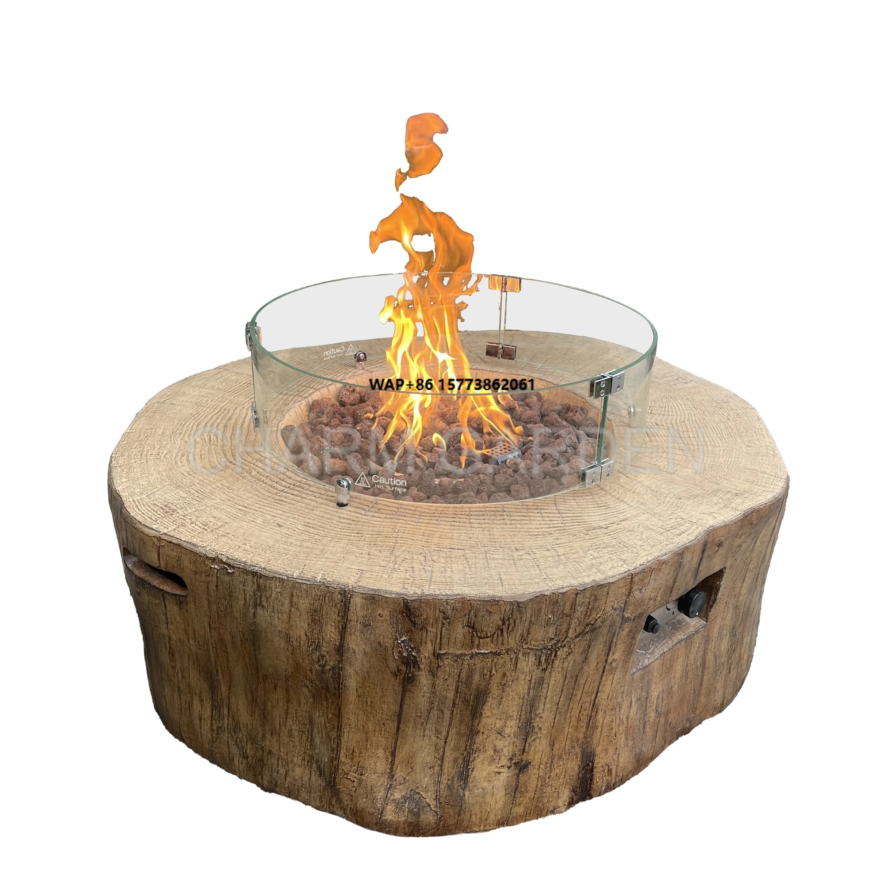 Outdoor Propane Gas Fire Pit Smokeless Wooden-Like Concrete Burning Design