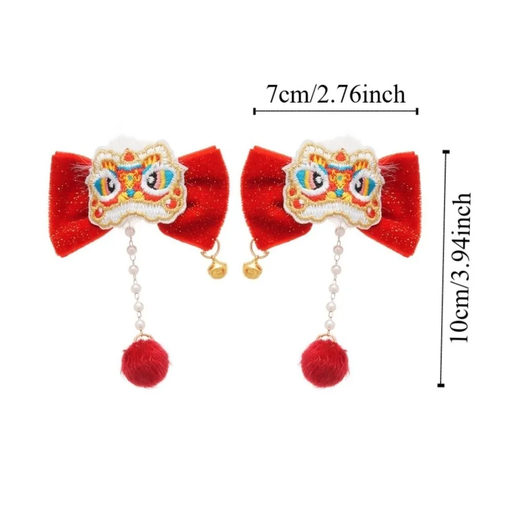 Épingle à cheveux avec pompon chinois danse du Lion, boules rouges en peluche, couvre-chef Kimono japonais, accessoires pour cheveux de fille