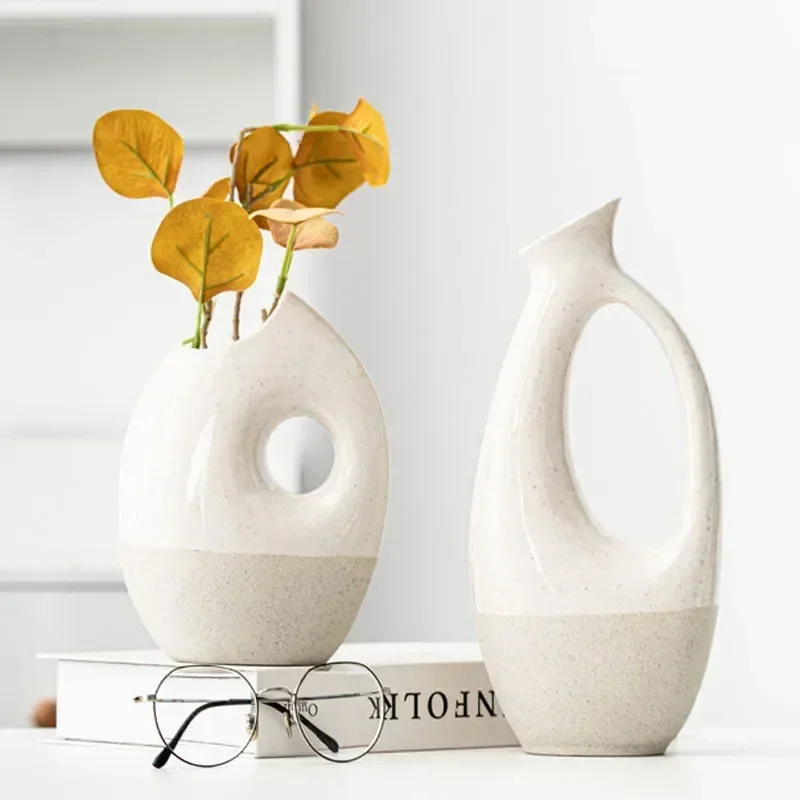 

Nordic Ceramic Frosted Glossy Vase Plant Pot Pampas Grass Dried Flower Living Room Table Decoration Accessories Home Decor Desk