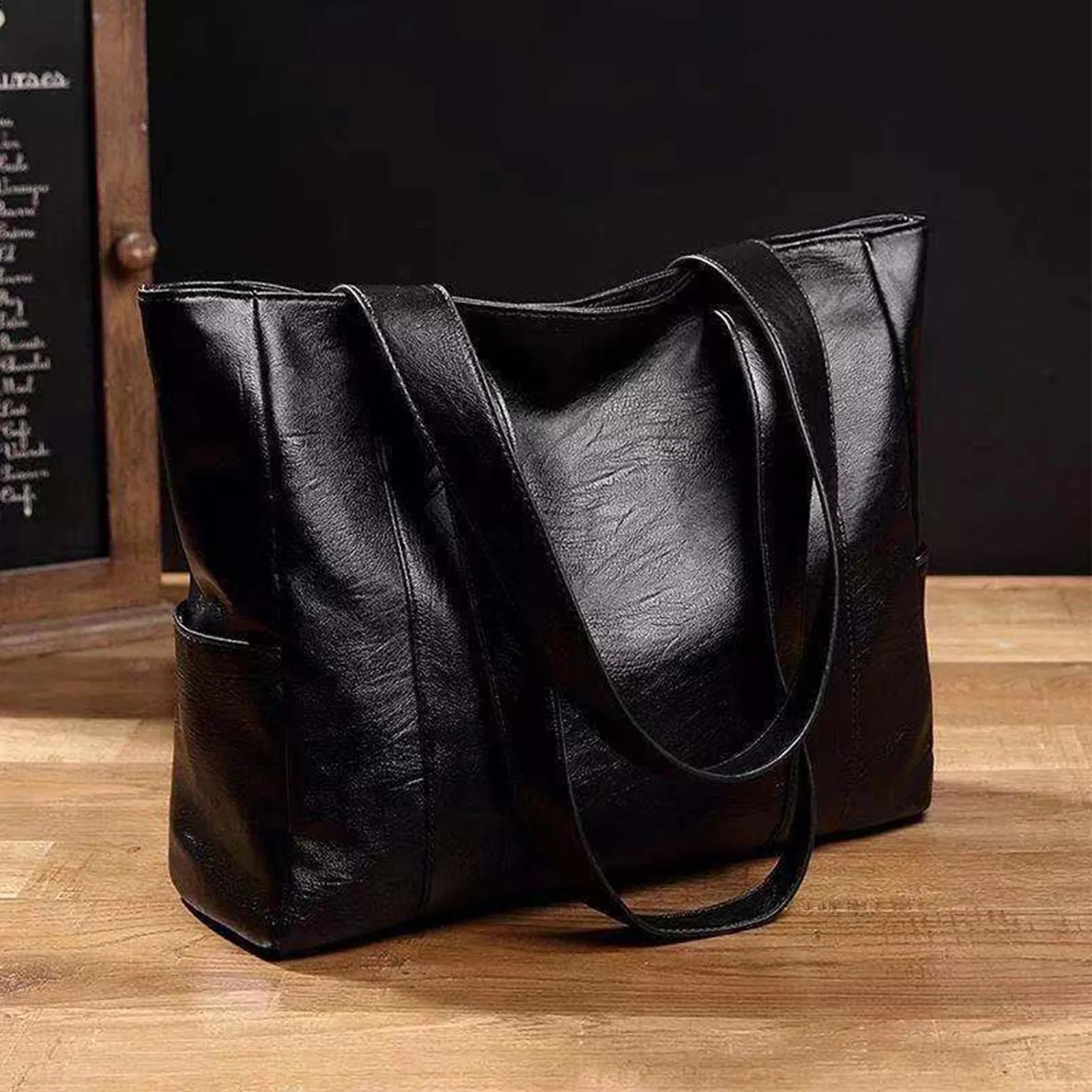

Waxing Leather Bucket Bag Simple Double Strap Handbag Shoulder Bags For Women 2024 All-Purpose Shopping Tote Sac Bolsa Feminina