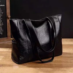 Waxing Leather Bucket Bag Simple Double Strap Handbag Shoulder Bags For Women 2024 All-Purpose Shopping Tote Sac Bolsa Feminina