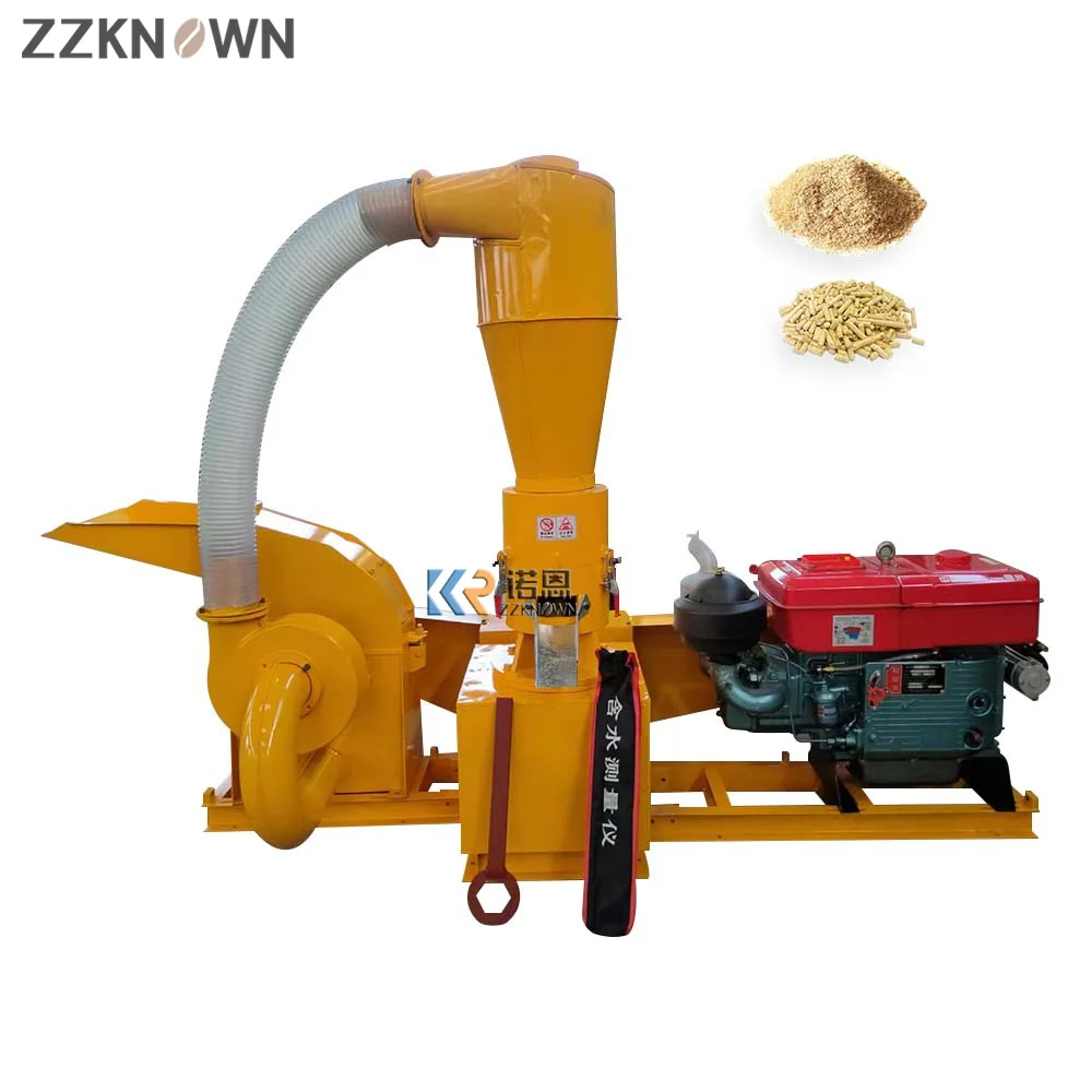 Molino de martillos combinado diésel Industrial con máquina de pellets, prensa de pellets de madera, trituradora dos en uno