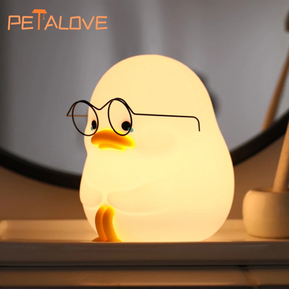 Duck Night Light Warm White Colorful Light Cute Animal Silicone Lamo Rechargeable Soft Toy Bedside Decoration for Kids Christmas