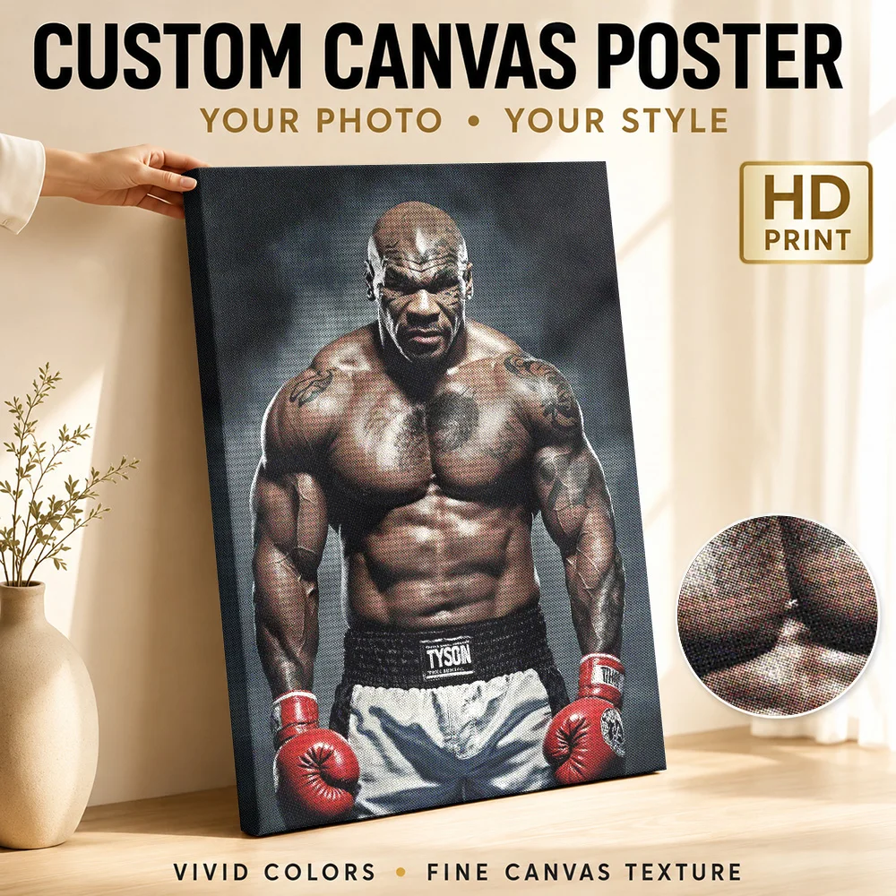 Mike Tyson Boxing Tribute Framed Canvas Poster Bold Fight Style Wall Art With Customized Photo For Home Gym Ideal Athlete Gift