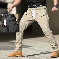 Summer Erotic Outdoor Sex Open Crotch Tactical Pants Men‘s Slim Elastic Casual Trousers Thin Mountaineering Training Sweatpants