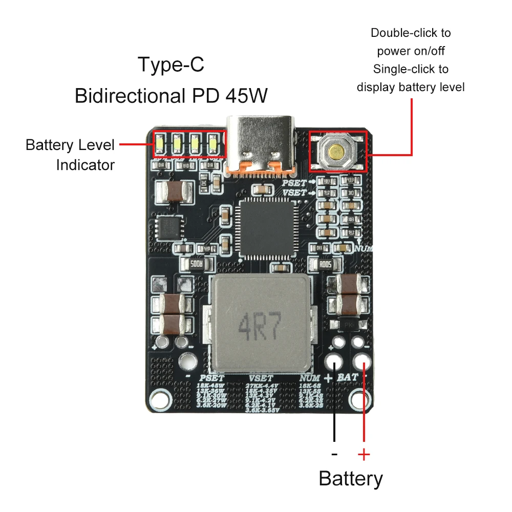 IP2369 2-6S Bidirectional High-Power Battery Charge/Discharge Module PD 45W Buck-Boost Fast Charging Board with Type-C Interface