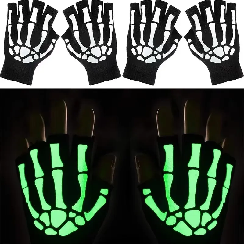 1/2/3/4pairs Erwachsene Einfarbig Acryl Halbfinger Handschuhe Schädel Greifer Druck Reiten rutschfeste Handgelenk Handschuhe Warme Strickhandschuhe
