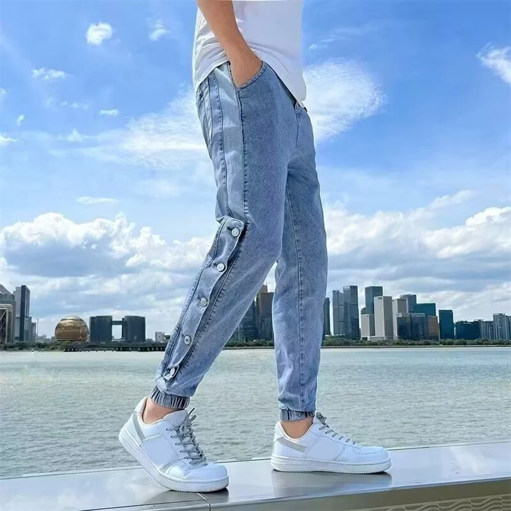غير مرئية مفتوحة المنشعب في الهواء الطلق الجنس الغريبة Hotpants وزرة الرجعية الرجال الجينز الراقية بسيطة البضائع فضفاض سروال شكل قلم رصاص
