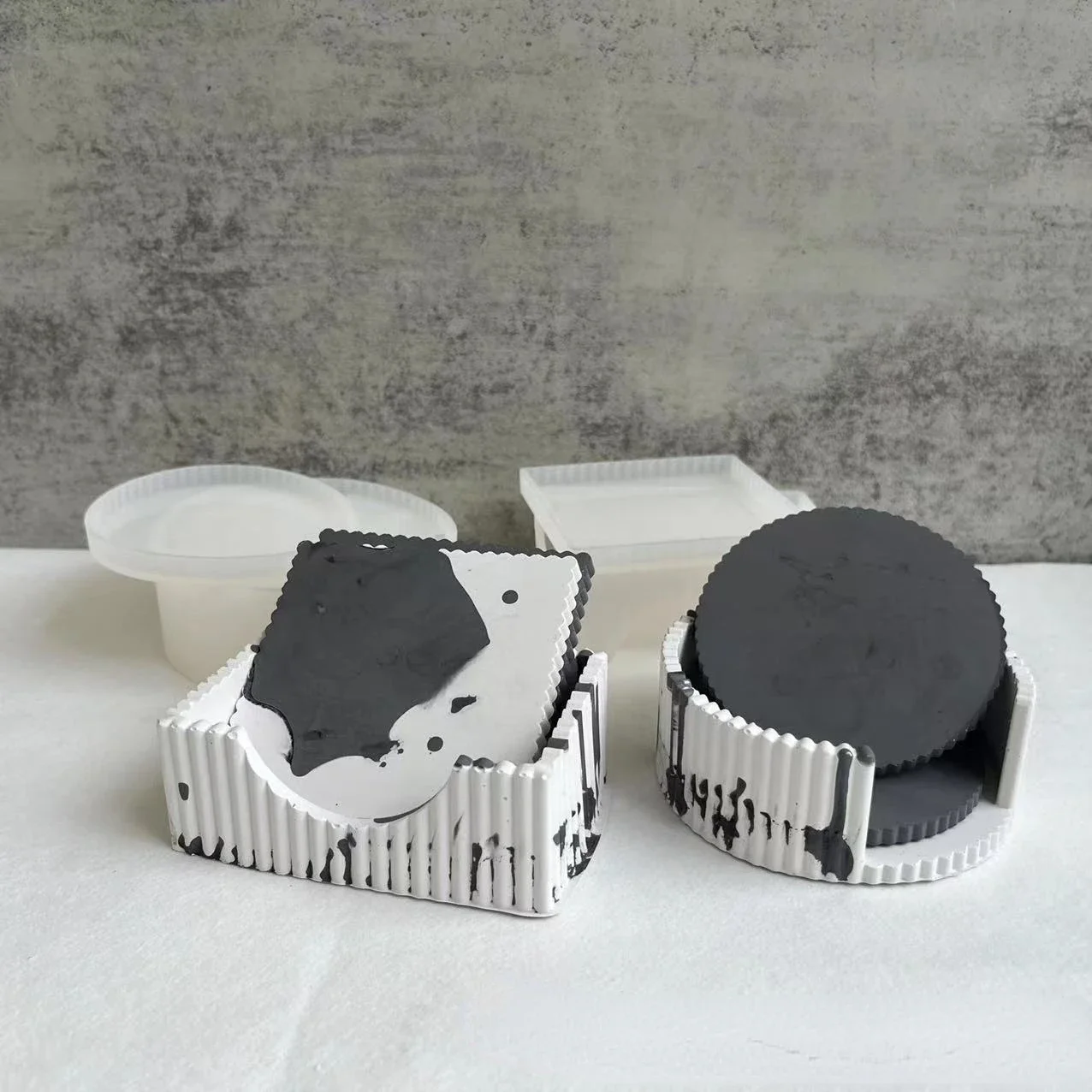 Okrągły kwadrat w pionowe paski podkładka Coaster Organizer Coaster lustro żywica epoksydowa tynk silikonowa forma epoksydowa silikonowa forma