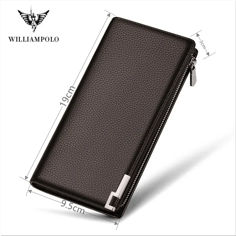 WILLIAMPOLO Men Wallets Classic Long Style Card Holder Male Purse Quality Zipper Large Capacity Big Brand Luxury Wallet For Men