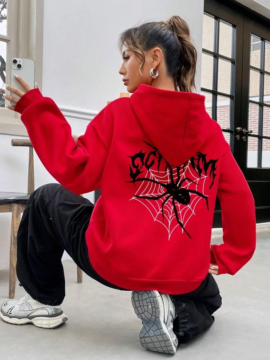 

Scream Spiders & Cobwebs Printing Women Hoodies Harajuku Oversize Hoody Fashion Loose Clothing Comfortable Sweatshirt Female
