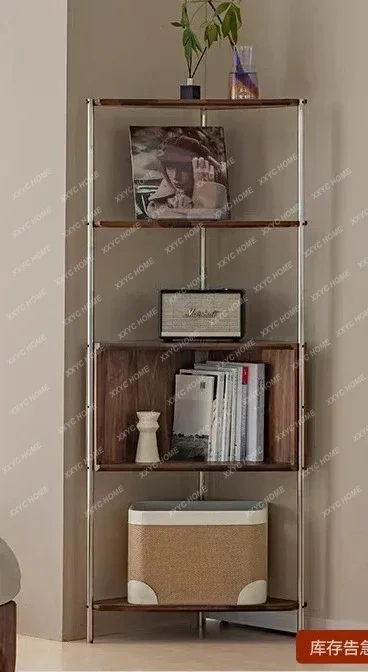 A North American Black Walnut Solid Wood Triangular Cabinet Corner Rack, Living Room Corner Side Cabinet Corner