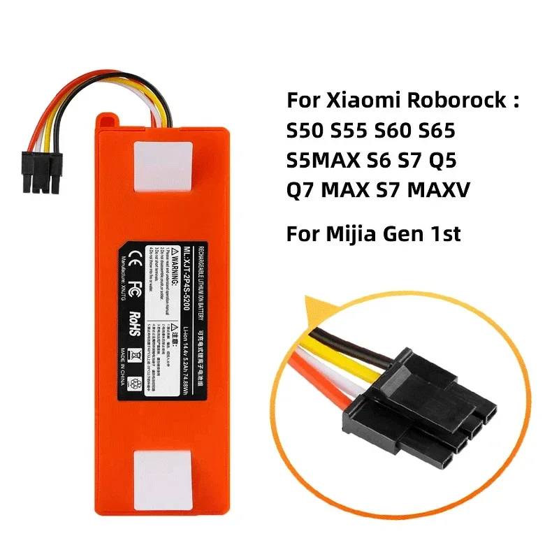 14.4V 12800mAh baterai pengganti penyedot debu robot untuk Xiaomi Roborock S55 S60 S65 S50 S51 S5 MAX S6 bagian