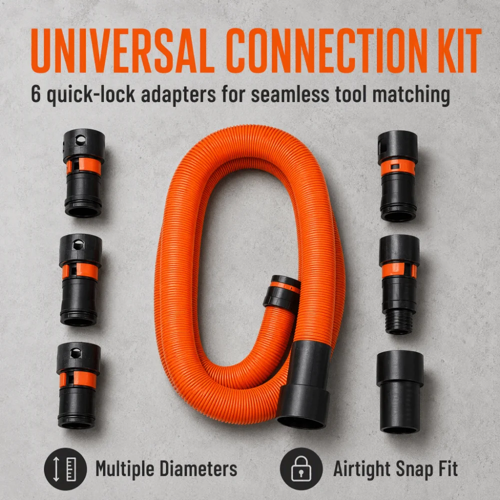 1 set 1-1/4 Inch Diameter Stretchable Vacuum Hose Snap Lock Adapters Rotating Anti-Kink Design Dust Collection Hose
