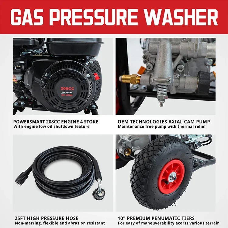 for 3200PSI 2.5GPM 208cc Gas Hot Selling Car Washer Machine High Pressure  Washer