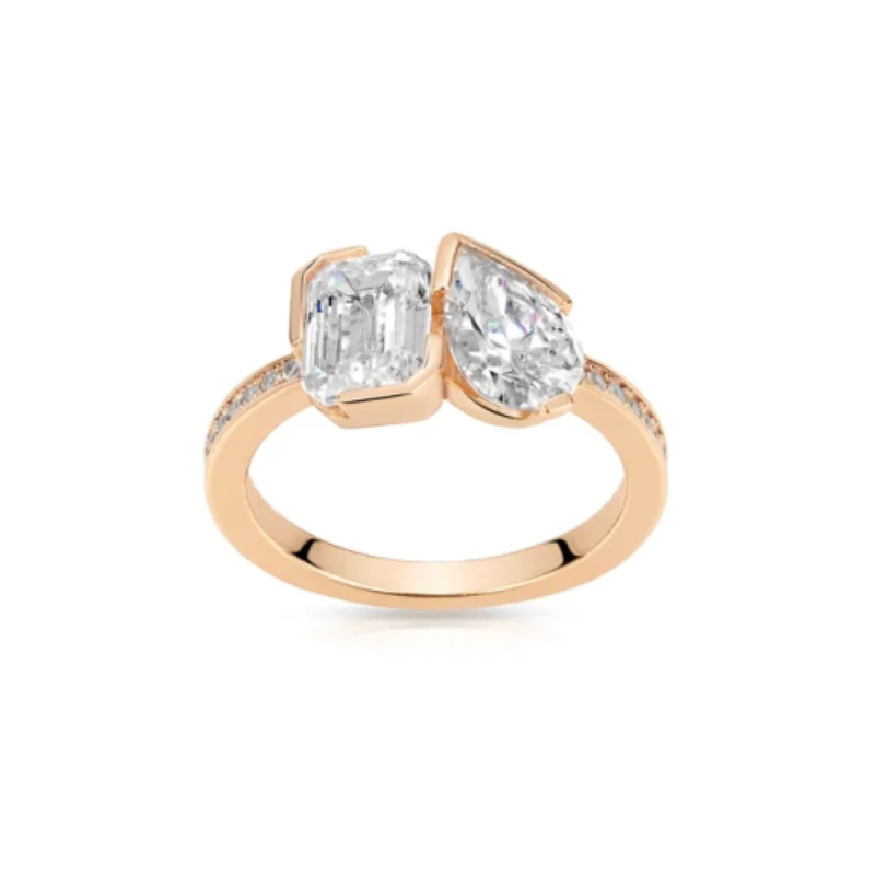 

BELLUX 925 Silver Synthetic Zircon Ring Champagne Gold Plated Water Drop Emerald Cut Fashion Versatile Ring