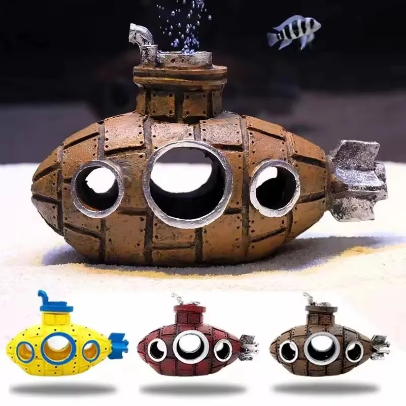 

2025 New Resin Submarine Ornaments for Aquarium Fish Tank - Fish & Shrimp Shelter Cave Decor with Landscaping Accessories