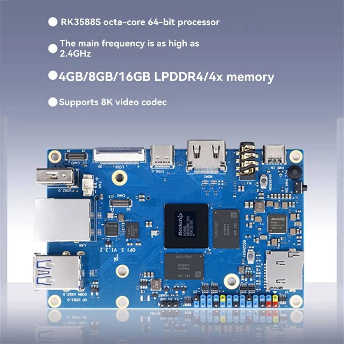 A14M For 5 RK3588S 8GB LPDDR4/4X 8-Core RISC-V 6TOPS AI CPU WiFi+BT SSD Gigabit Ethernet Single Board Computer