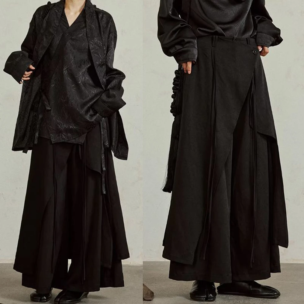 

Мужские брюки-юбка XS-5XL: Новинка Весны, Американский Ретро-стиль, Модные Уличные Свободные Повседневные Брюки с Асимметричными Вставками, Нишевая Модель