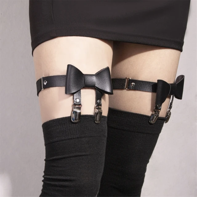 Gothic Bows Leg Garter Belt with Clips Elastic Punk Thigh Harness AliExpress