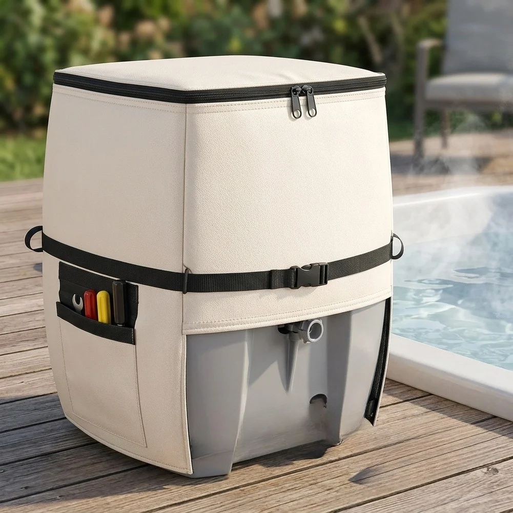 Aluminum Foil Insulated Spa Pump Cover Waterproof 420D 600D Oxford Material with Built In Storage Pocket 43x38x54cm