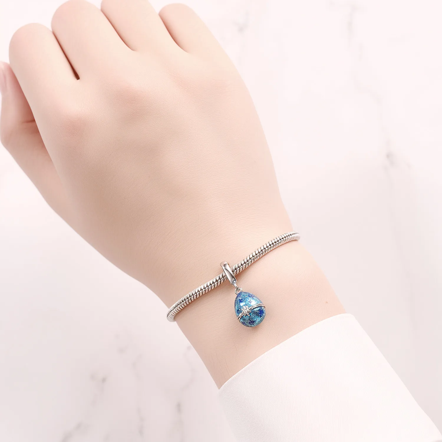 925 Sterling Silver Blue Star Easter Egg Pendants Bracelet Charms Fit Women Jewelry Party Beads DIY Fine Gifts Accessories