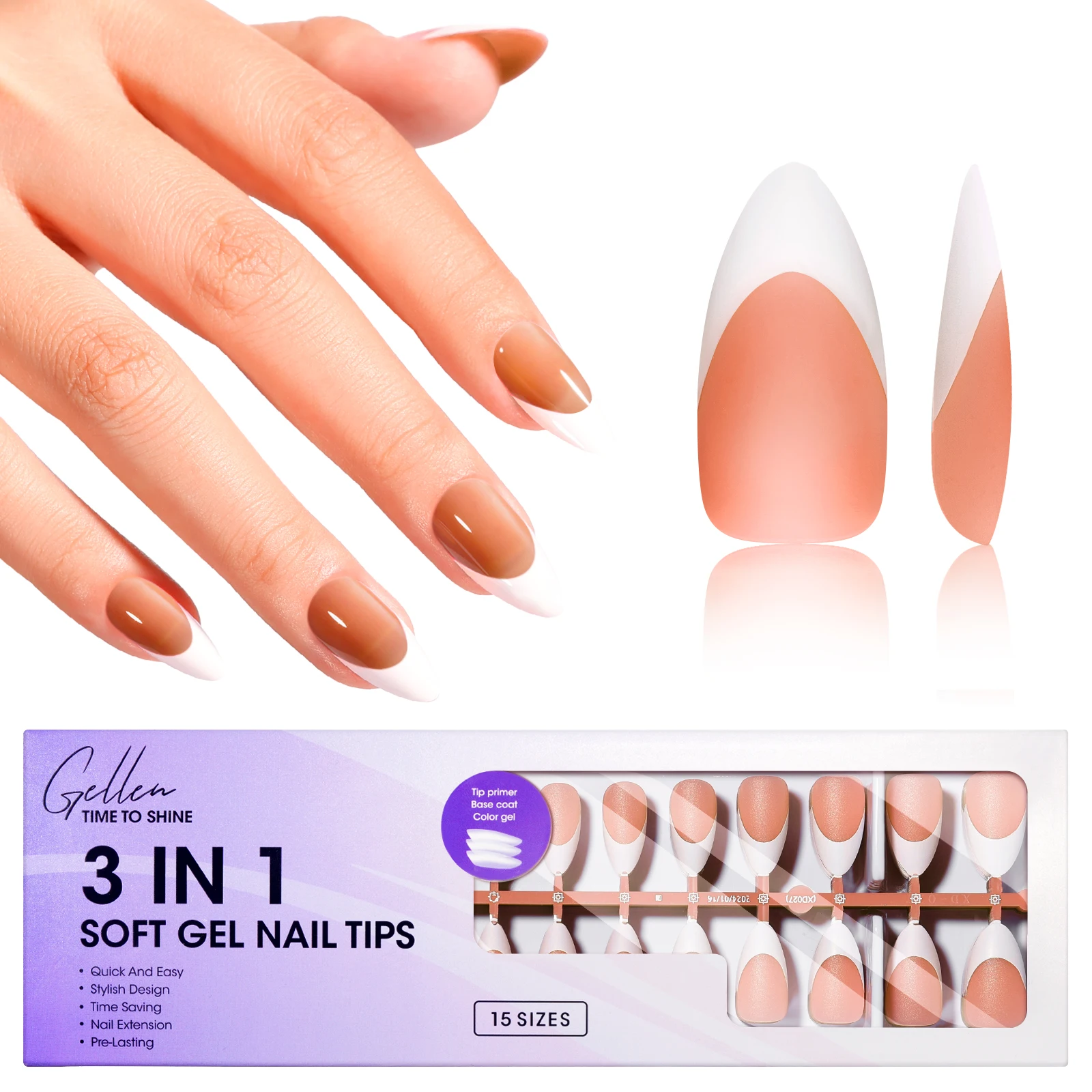 

GELLEN 150PCS False Nails Almond Shaped Press On Nails Soft Gel Tips Medium Length Natural Nude Women Nail Art DIY Professional
