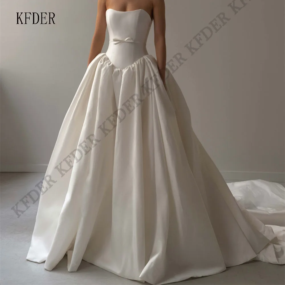 Modern Bow Wedding Dresses Satin Bridal Gowns Strapless Backless Robes Elegant свадебное платье Vestidos De Novia Customized