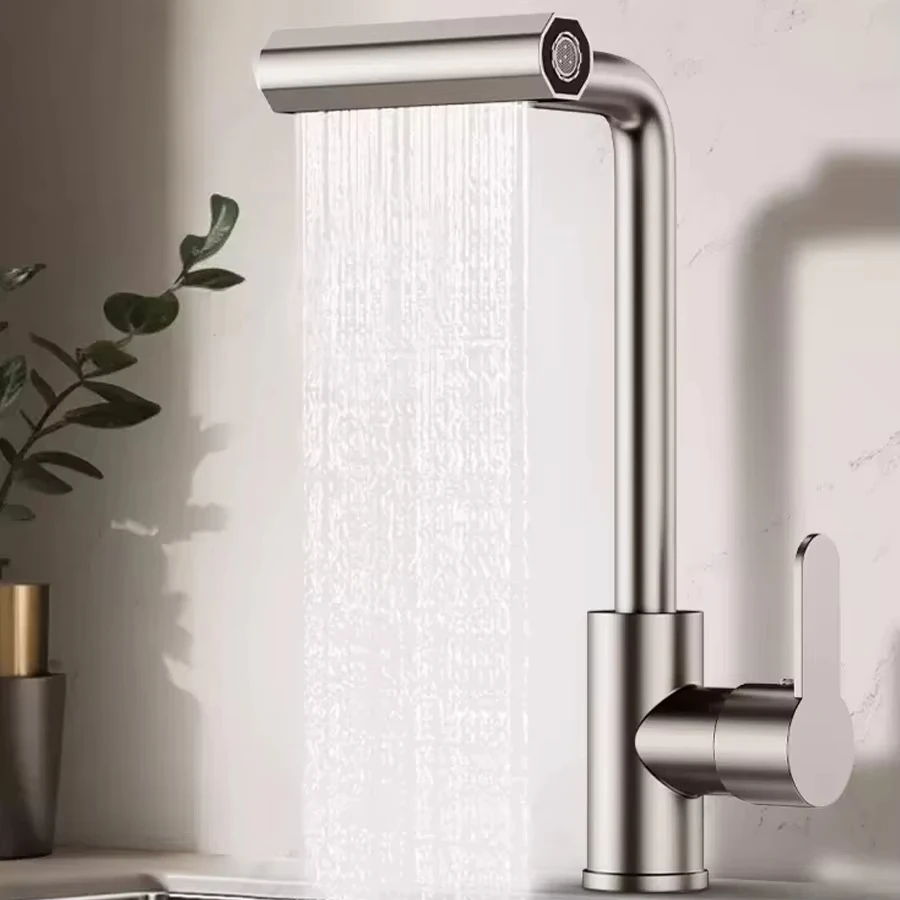 Stainless Steel Kitchen Faucet, Hot and Cold Mixing Tap, 4-Spray Modes Kitchen Faucet (Suitable for Farmhouse Kitchens, RVs)