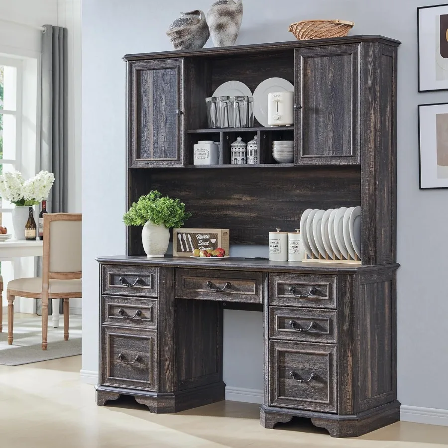 59 حافظة مكتب منزلي مع مساحة تخزين كبيرة تناسب فقط مكتب المزرعة من سلسلة VSC بلوط ريفي داكن #4