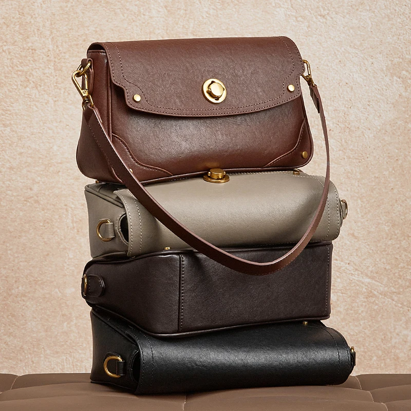 Burminsa Retro Cow Genuine Leather Shoulder Bags For Women Winter 2026 Luxury Designer Crossbody Satchel Square Ladies Handbags