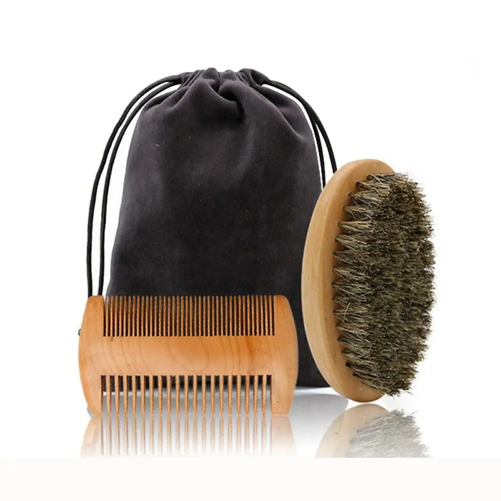

2/3pcs Boar Bristle Men Mustache Comb Kit Professional Anti-Static Beard Brush and Comb Set Wood Durable
