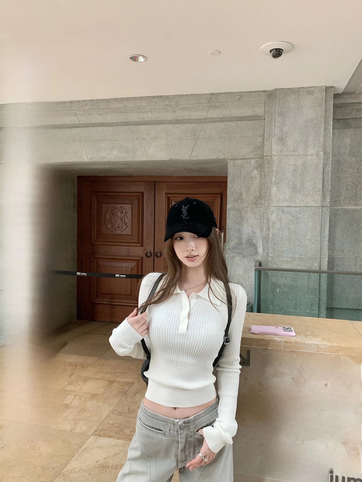 

Slimming Neck Base Shirt Walnut Cocoa High School Student Waffle Grid Autumn Winter Inner Wear Soft Polyester Fiber